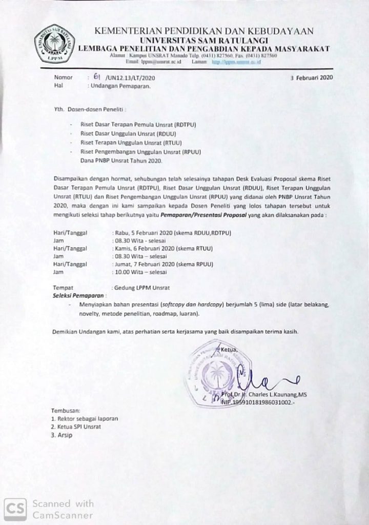 Undangan Mengikuti Pemaparan, Peneliti Yang Lolos Desk